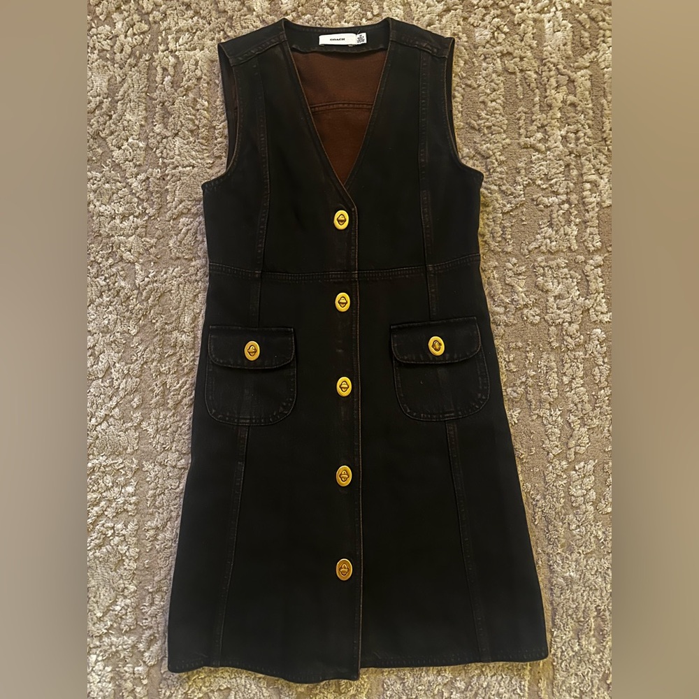 Coach- Women’s black v-neck denim dress with gold turnlocks